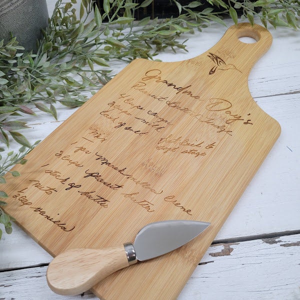 Paddle Recipe Bamboo Cutting Board, Hand Written Recipe